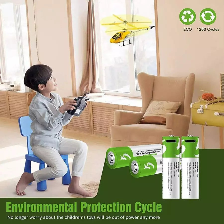 EverLite - The Next-Gen Rechargeable AA Batteries – Fast USB-C Charging, 3400 mWh Boost